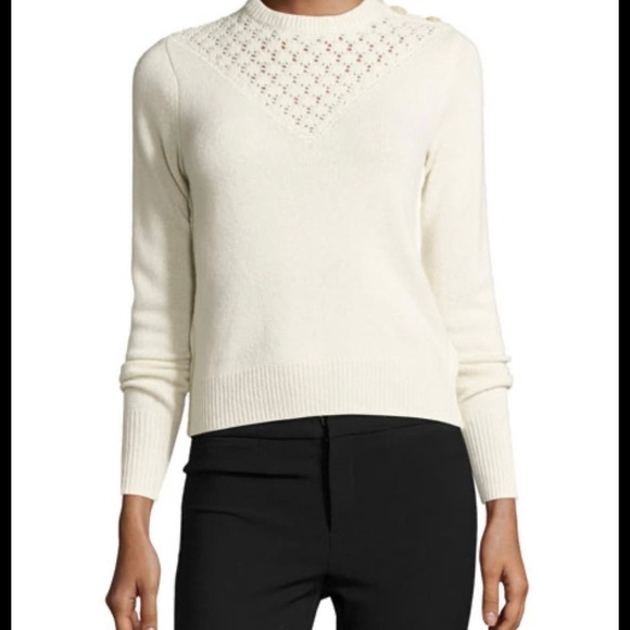 Rebecca Taylor Pointelle-Yoke Pullover Sweater size M ivory - Picture 1 of 8
